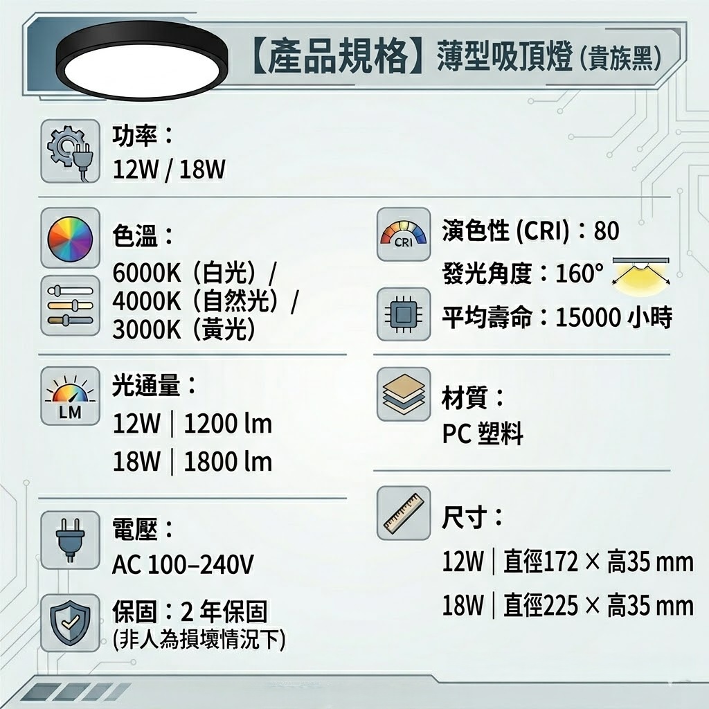 薄型吸頂燈-貴族黑