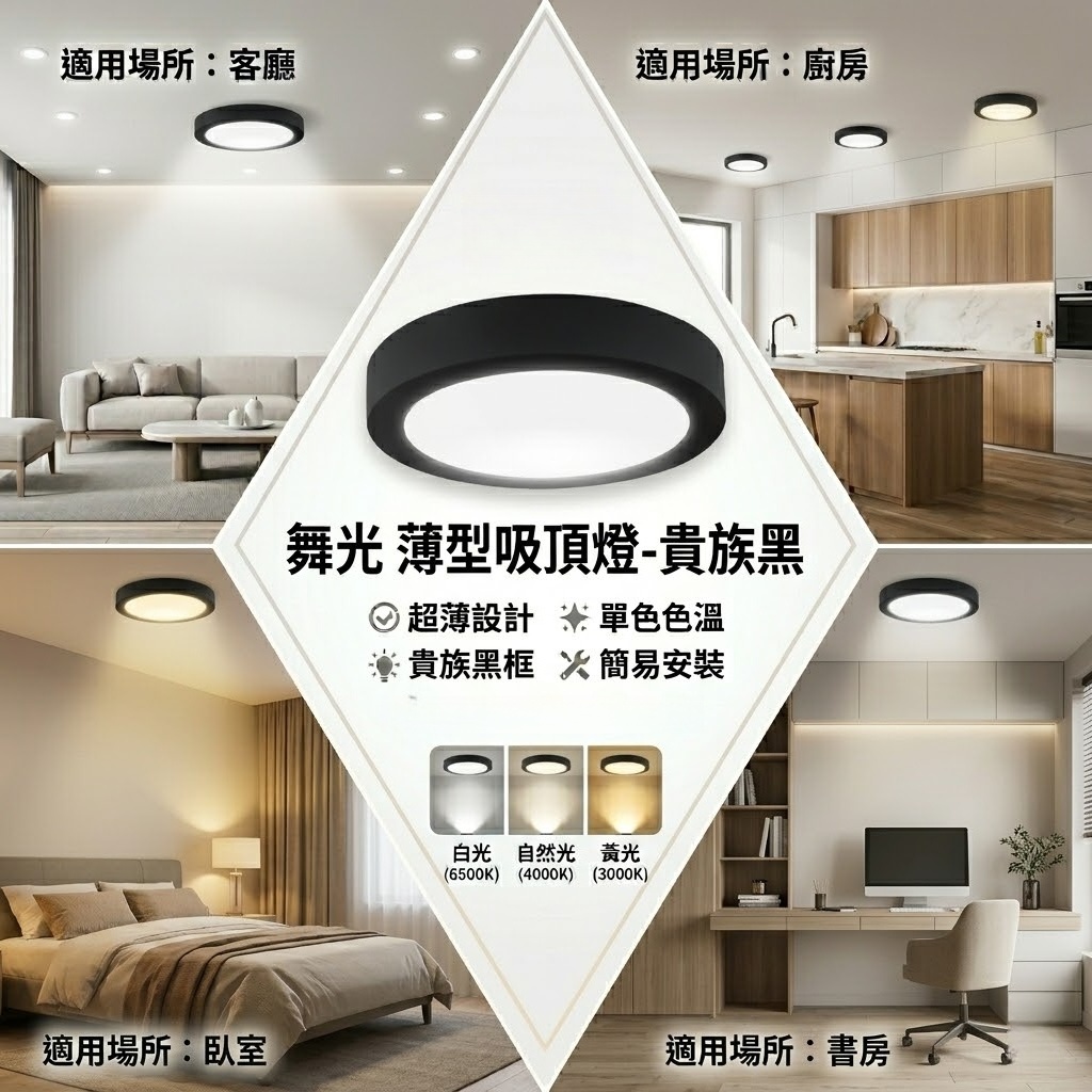 薄型吸頂燈-貴族黑